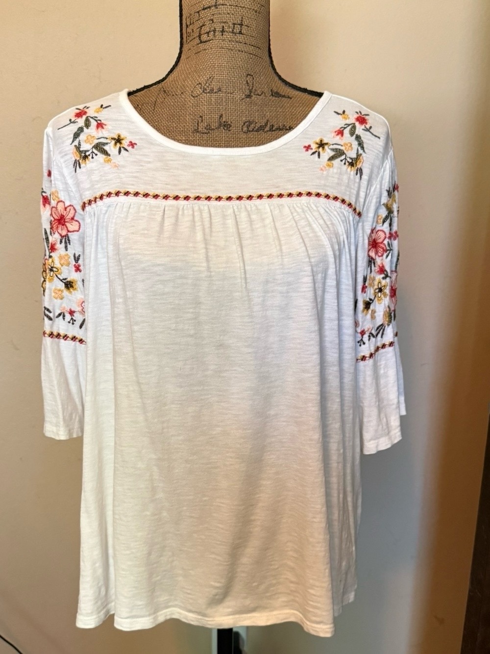 Embroidered White Women's Peasant Top